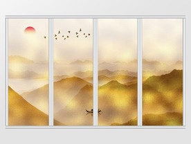 新中式金色山水唯美移门