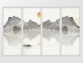新中式水墨高山小船移门