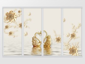 立体金色奢华花枝珠宝移门