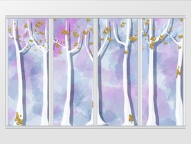 现代简约唯美色彩抽象手绘树移门