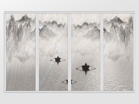 新中式水墨意境远山小船倒影移门