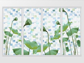 现代几何抽象唯美水彩荷叶莲移门