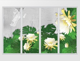 清新简约热带植物花朵移门