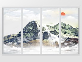 大理石纹山水日出移门