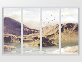 中式大理石纹山水日出移门