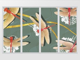 简约唯美蜻蜓莲蓬移门