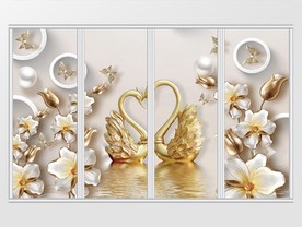 现代天鹅珍珠珠宝3D移门