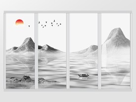 新中式山峦飞鸟水墨移门