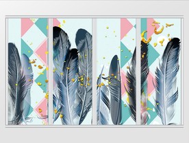 清新现代艺术几何图案羽毛移门