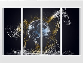 现代简约炫彩奔马水花移门