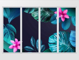 夏日清爽静谧热带植物花朵移门