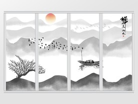 新中式简约禅意水墨山水移门