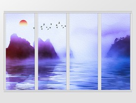 新中式唯美山水风景移门