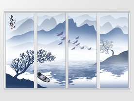 新中式唯美意境水墨山水画移门
