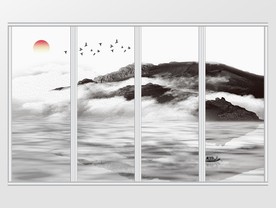 新中式山水意境画移门