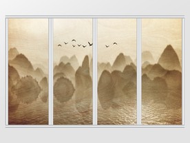 新中式水墨高清山水倒影移门