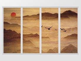 新中式水墨落日黄昏飞鸟图移门