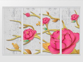 手绘花开富贵花朵移门