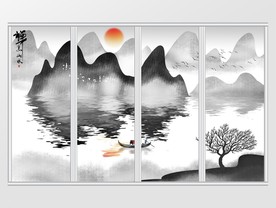 新中式禅意水墨山水画移门
