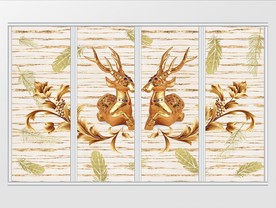 现代唯美金箔麋鹿绿植移门