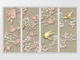 简约创意梅花金色小鸟移门