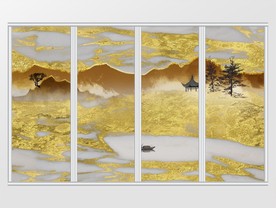 金色中式大理石纹理移门