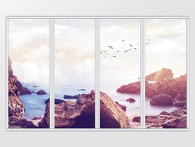 岩石山水风景移门