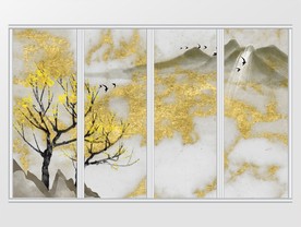 梅花山峦流水移门