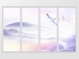 新中式唯美山峦紫色云雾移门