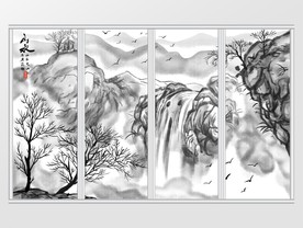 新古典中式玄关意境山水移门