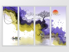 新中式抽象山水手绘移门