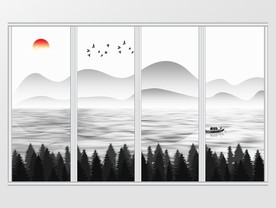 新中式山林飞鸟移门