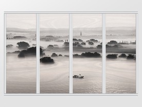 新中式水墨远山迷雾游船移门