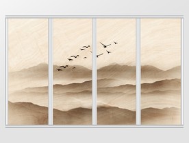 新中式水墨写意群鸟远山移门