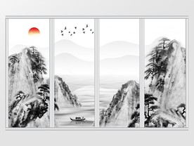 新中式水墨意境风景山水移门