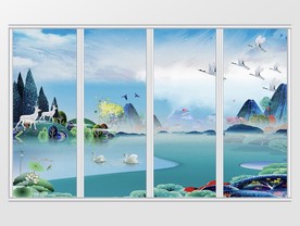 新中式森林风景画移门
