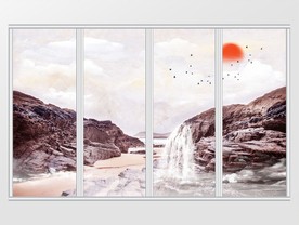 大理石山水日出移门