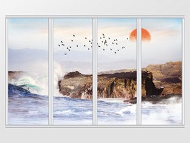 大理石纹岩石日出移门