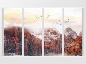 大理石纹岩石山水移门