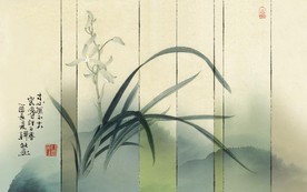 创意兰花色彩清雅手绘屏风玄关背
