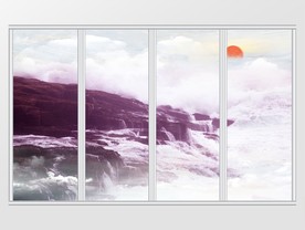 岩石大理石纹山水日出移门