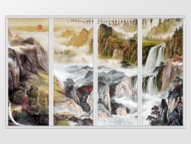 大气山水瀑布移门