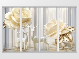 立体珠宝花朵麋鹿移门