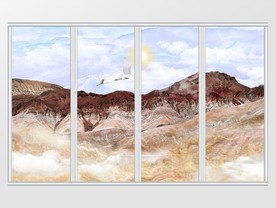 新中式大理石纹理山川飞鸟移门