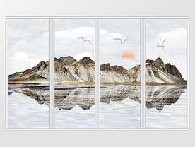 新中式大理石纹理山水画移门