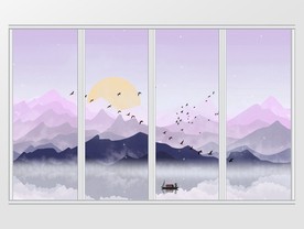 新中式唯美抽象水墨山水移门