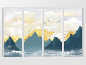 中式金箔抽象水墨移门