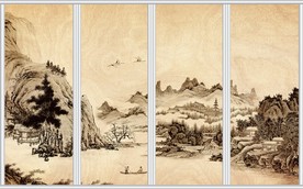 新中式诗意水墨高山远景移门