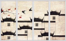 新中式诗意水墨徽派燕子树枝移门