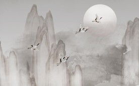 新中式意境水墨山水电视背景墙壁